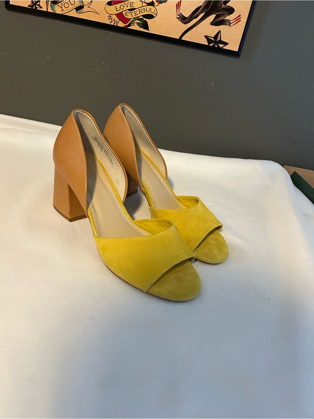Seychelles Yellow and Tan Two-Tone Block Heel Sandals